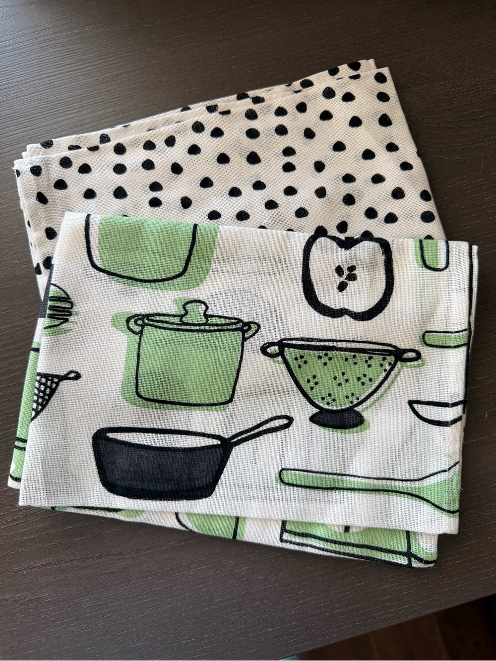 IKEA RINNIG Kitchen Towels Set of 2 Green Black Cotton NWT